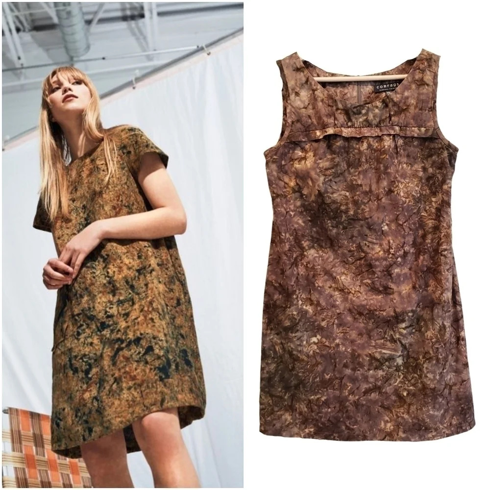 Comrags Injection Print Midi Sheath Dress Ruffle Details  Made in Canada NWOT